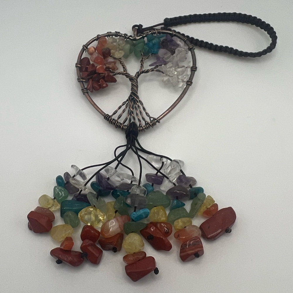 Handmade 7 Chakra Tree of Life Crystal Heart Pendant Bohemian Colorful Gift - Picture 10 of 10